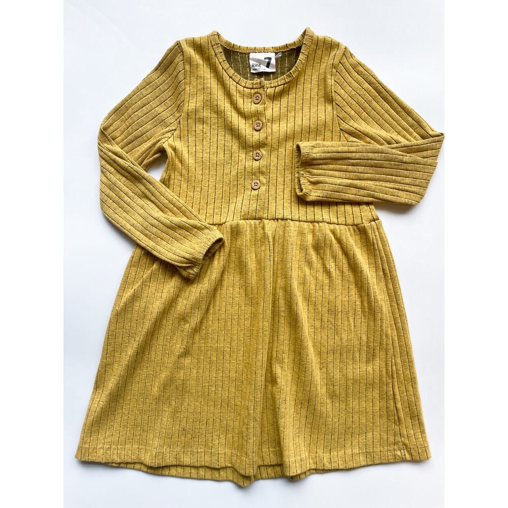 Girl's Cotton On Kids Yellow Ribbed Long Sleeve Dress Size 7